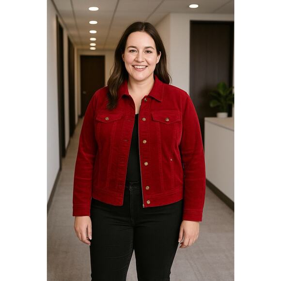 Chico's NWOT Size 2 (Large) Velveteen Velvet Scarlet Moto Jacket Full Zip Lined - Picture 1 of 8